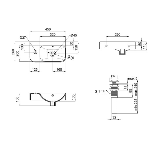 Раковина Qtap Tern 450х260х155 Matt black с донным клапаном QT17115117LMB