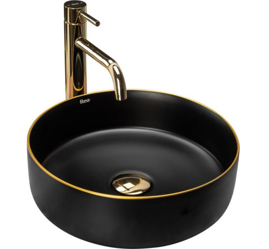 умывальник Rea Sami 36x36 black matt/gold (REA-U0595)