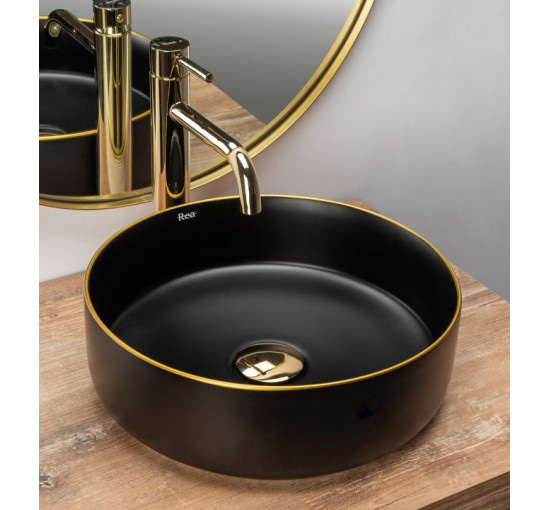 умывальник Rea Sami 36x36 black matt/gold (REA-U0595)