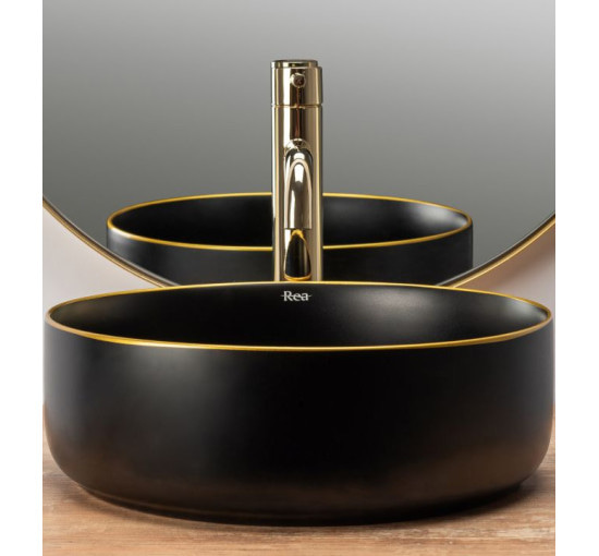 умывальник Rea Sami 36x36 black matt/gold (REA-U0595)