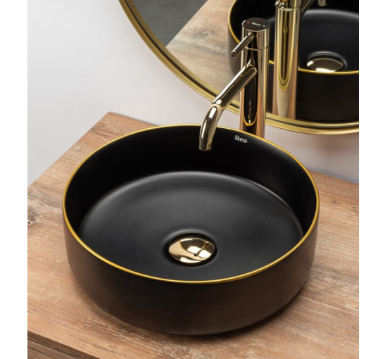 умывальник Rea Sami 36x36 black matt/gold (REA-U0595)