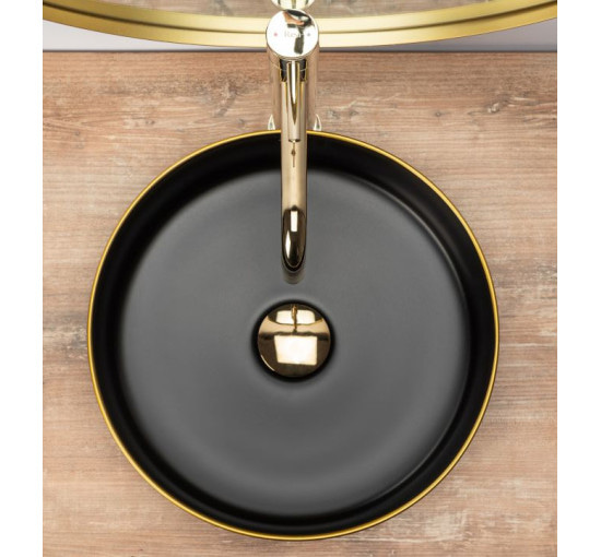 умывальник Rea Sami 36x36 black matt/gold (REA-U0595)