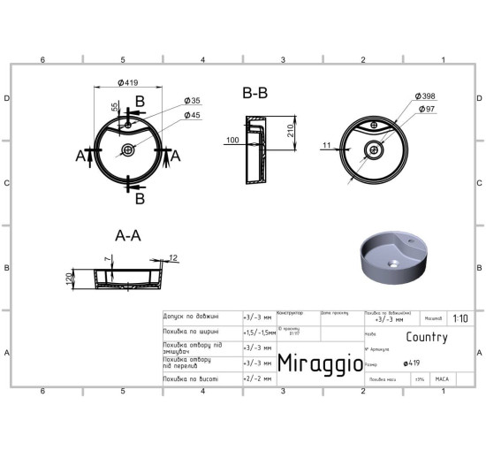 Умывальник Miraggio COUNTRY MATT