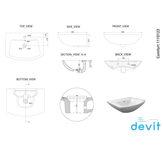 Раковина Devit Comfort New 1110123