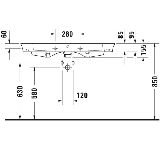 Умывальник мебельный Duravit WHITE TULIP 105х49 см с керамической накладкой (2363100000)