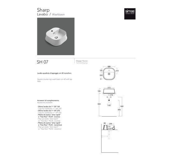 Умывальник SIMAS SH 07 Sharp (SH07) Glossy white