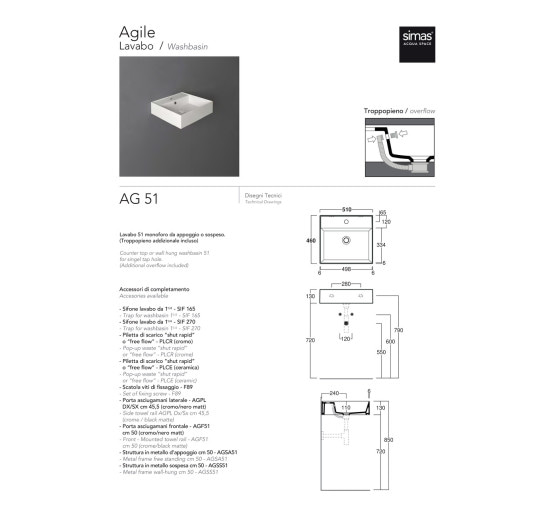 Умывальник SIMAS AG 51 Agile (AG51) Glossy white