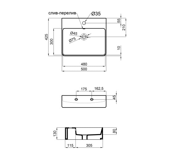 Раковина Qtap Nando 500х420х130 White с донным клапаном QT1211K404AW