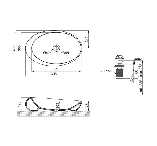 Раковина-чаша Qtap Leo 690x435x180 White с донным клапаном QT11111094W