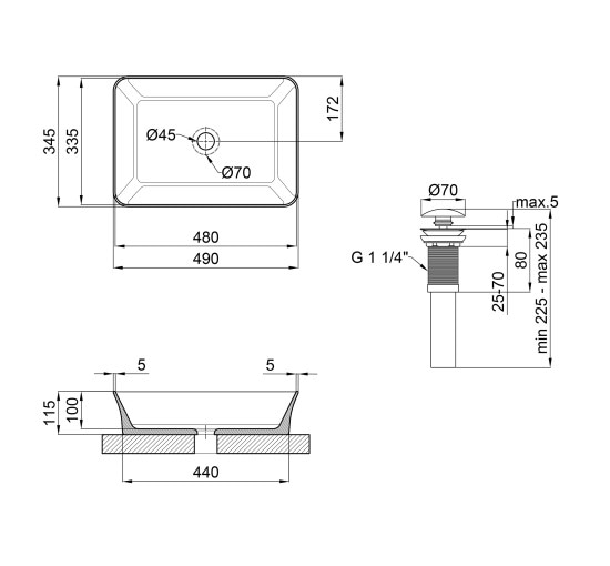 Раковина-чаша Qtap Virgo 490х350х110 Matt black с донным клапаном QT18112261MBMB