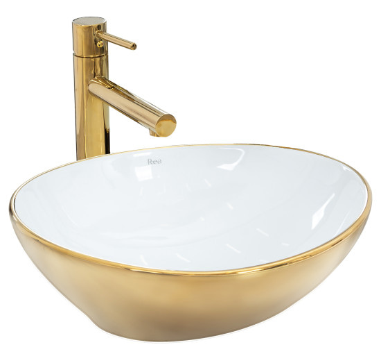 Раковина керамическая на столешницу Rea Sofia Gold / White (8288155681)
