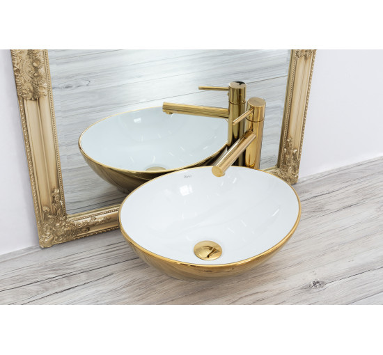 Раковина керамическая на столешницу Rea Sofia Gold / White (8288155681)