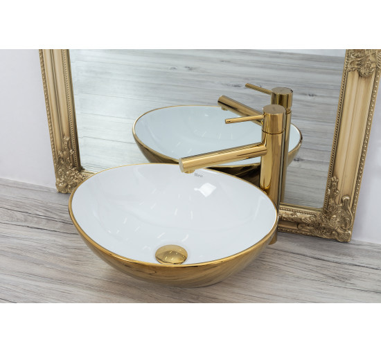 Раковина керамическая на столешницу Rea Sofia Gold / White (8288155681)