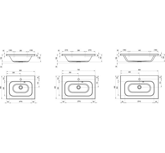 Умывальник Ravak Chrome 800 белый со скрытым переливом (XJG01280000)
