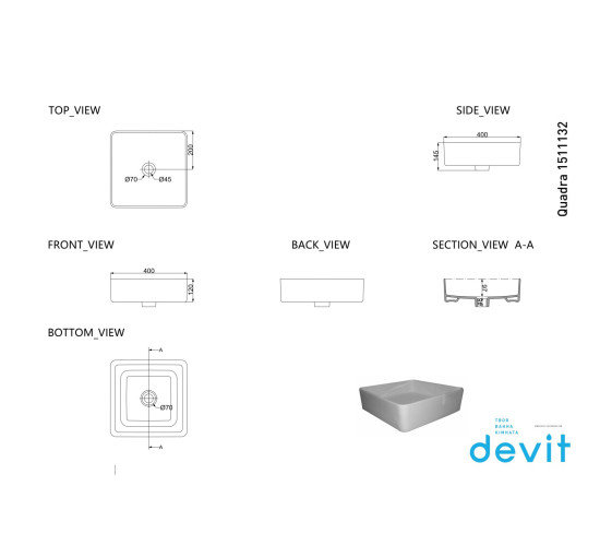 Раковина Devit Quadra 1511132B раковина тонкостінна, чорний матовий