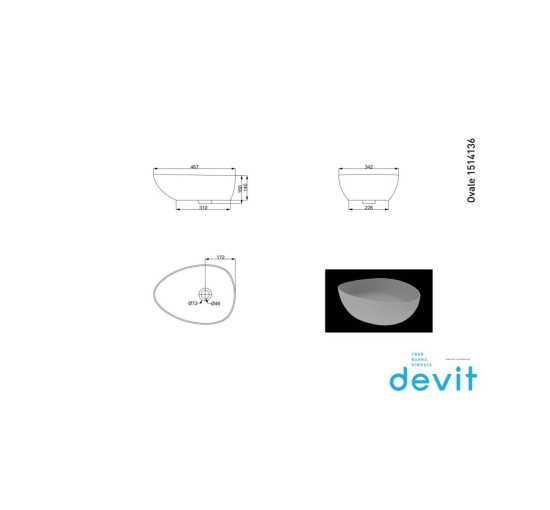 Раковина Devit Ovale 1514136 раковина тонкостінна