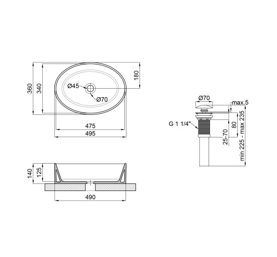 Раковина-чаша Qtap Kolibri 500x360x140 White с донным клапаном QT10113054W