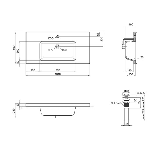 Раковина Qtap Albatross A 1000х500х230 White з донним клапаном QT01115100AW