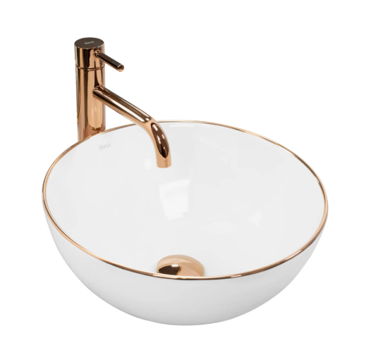 Умывальник (раковина) REA STELLA ROSE GOLD EDGE накладной белый