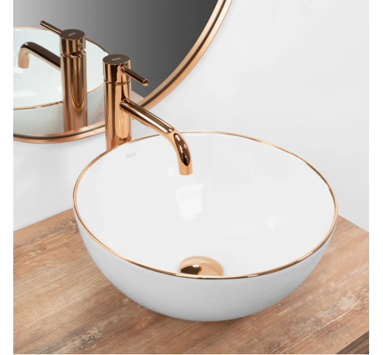 Умывальник (раковина) REA STELLA ROSE GOLD EDGE накладной белый