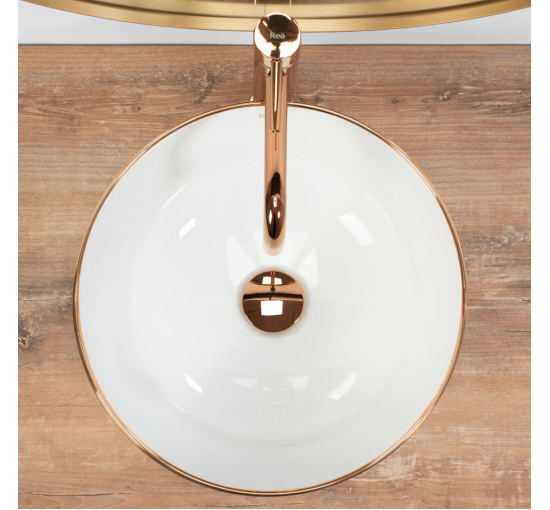 Умывальник (раковина) REA STELLA ROSE GOLD EDGE накладной белый