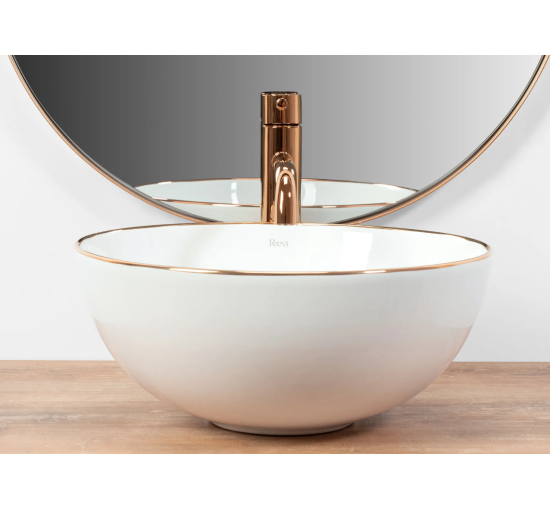 Умывальник (раковина) REA STELLA ROSE GOLD EDGE накладной белый