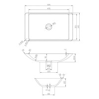 Раковина чаша накладна на стільницю для ванної 595мм x 345мм VOLLE Solid surface білий прямокутна 13-40-859