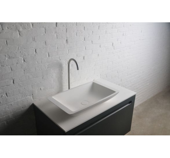 Раковина чаша накладна на стільницю для ванної 595мм x 345мм VOLLE Solid surface білий прямокутна 13-40-859