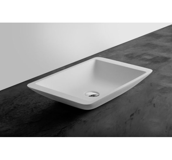 Раковина чаша накладна на стільницю для ванної 595мм x 345мм VOLLE Solid surface білий прямокутна 13-40-859