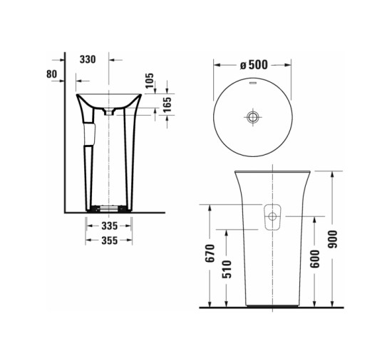 Умивальник підлоговий Duravit WHITE TULIP 50х90 см з боковим підключенням (27025000701) WonderGliss