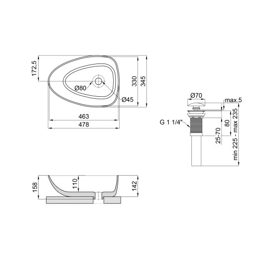 Раковина-чаша Qtap Leo 400х350х160 White с донным клапаном QT1111A053W