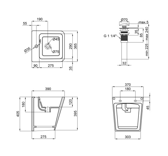 Раковина підвісна моноблок Qtap Tern 370х410х400 Matt black з донним клапаном QT1711G808MB