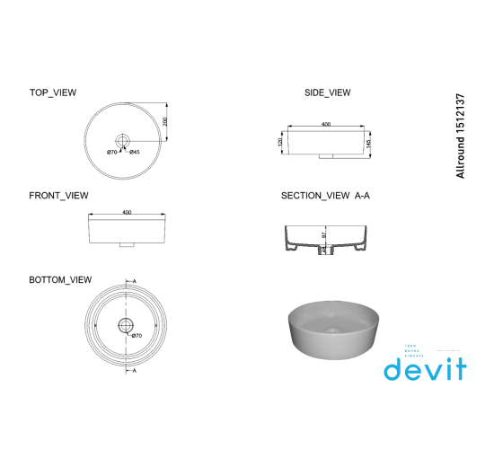 Раковина Devit Allround 1512137 раковина тонкостенная