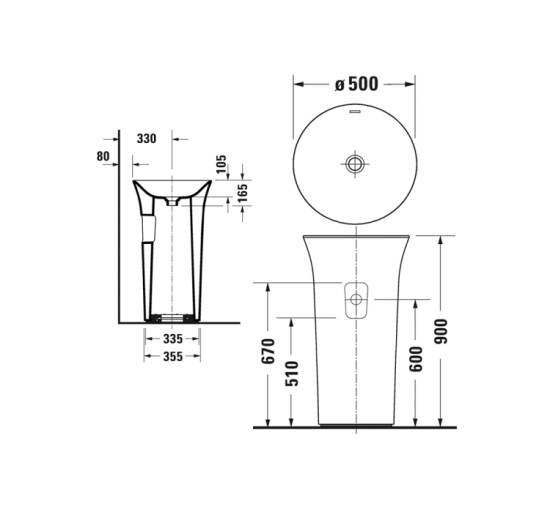 Умывальник напольный Duravit WHITE TULIP 50х90 см с боковым подключением (2702500070)