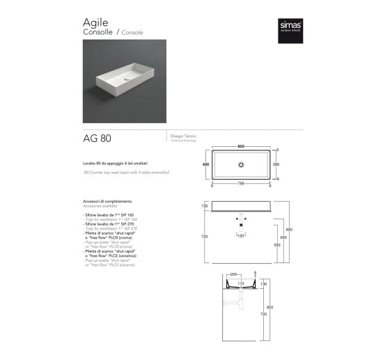 Умивальник SIMAS AG 80 Agile (AG80) Glossy white