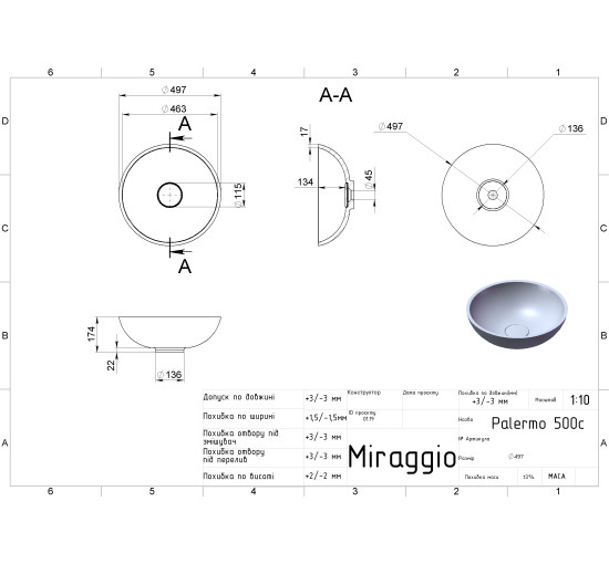 Умывальник Miraggio PALERMO