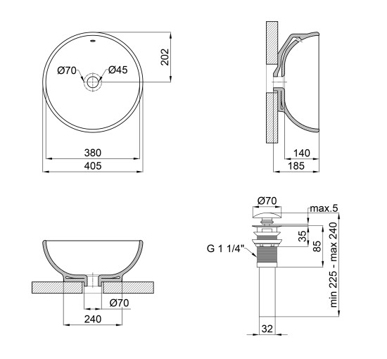 Раковина-чаша Qtap Robin 410х410х180 White с донным клапаном QT1311A004W