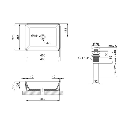 Раковина-чаша Qtap Tern 475х370х140 White с донным клапаном QT17112074W