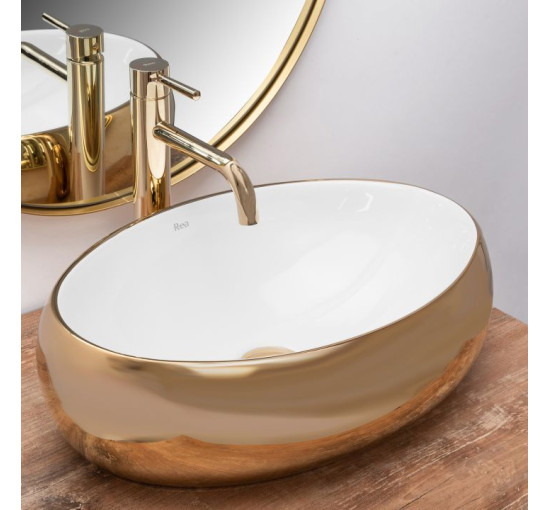 умивальник Rea Linda 33x48 gold/white (REA-U1021)