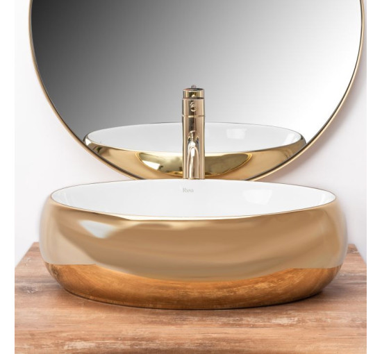 умивальник Rea Linda 33x48 gold/white (REA-U1021)