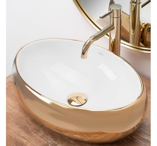 умивальник Rea Linda 33x48 gold/white (REA-U1021)