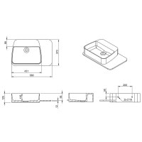 Умивальник підвісний для ванної 580мм x 370мм VOLLE Solid surface білий прямокутна 13-40-415