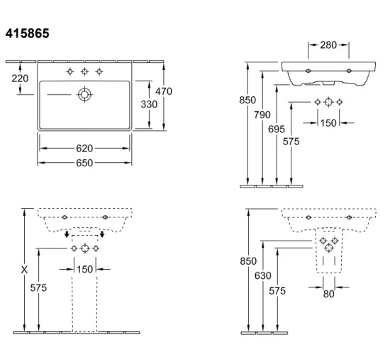 Умывальник Villeroy&Boch AVENTO 600х470 с отверстием (41586001)