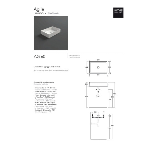 Умивальник SIMAS AG 60 Agile (AG60) Glossy white
