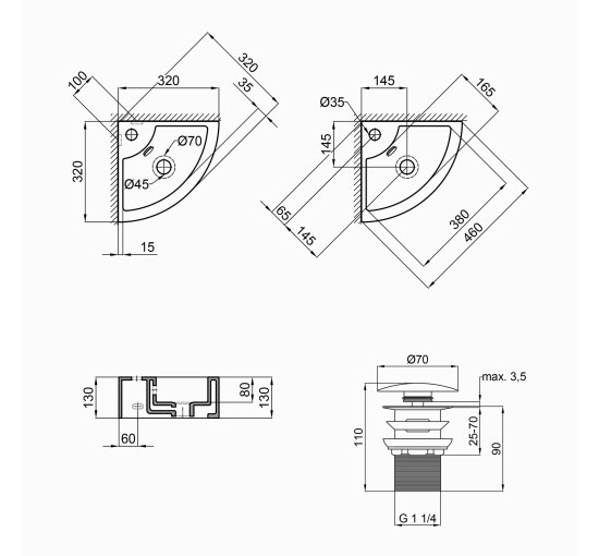 Раковина Qtap Kiwi 435х310х125 White з донним клапаном QT0911K184AW
