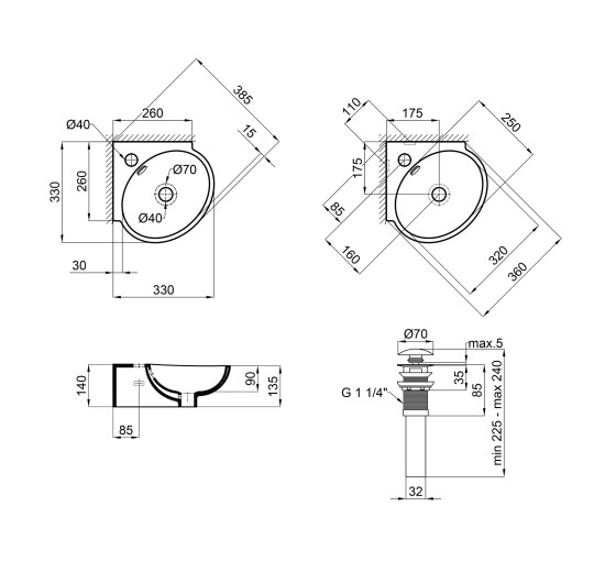 Раковина Qtap Leo 390x365x130 White с донным клапаном QT11115010W