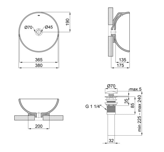 Раковина-чаша Qtap Robin 383х383х175 White с донным клапаном QT1311L408W