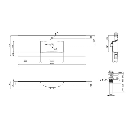 Раковина Qtap Albatross E 1500х460х180 White з донним клапаном QT01119150EW