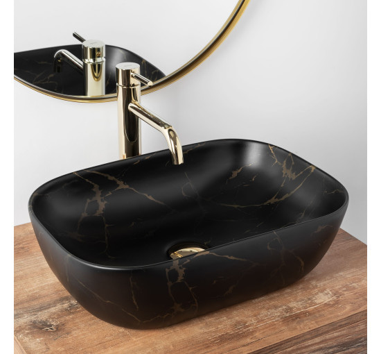 Умывальник (раковина) REA BELINDA BLACK MARBLE MAT накладной черный матовый