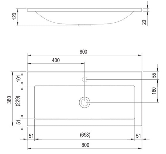 Умывальник Ravak Clear 800 white с отверстием (XJJ01180000)
